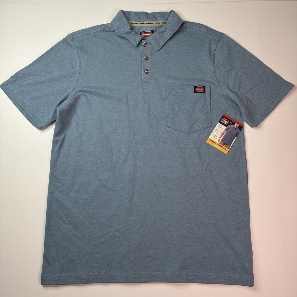 Wrangler Workwear Performance Flex Polo Shirt Men's Size M (38-40) Blue Pocket